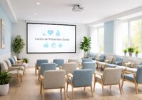 Prévention santé : salle d’attente équipée d’un mini vidéoprojecteur Epson Prévention santé : salle d’attente équipée d’un mini vidéoprojecteur Epson