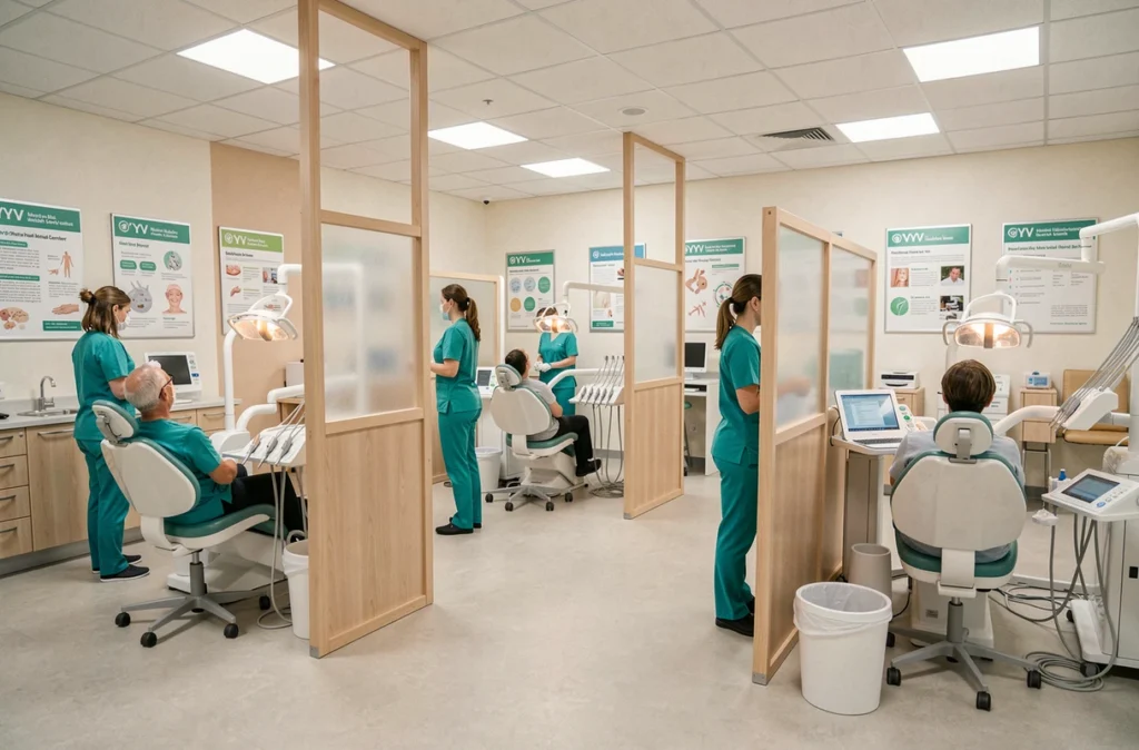 Centre dentaire mutualiste VYV Dentaire Caen avec plusieurs postes de soins ouverts
